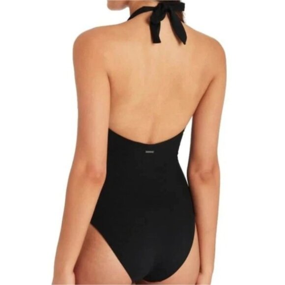 Sea Level Swim Dark Romance Black Plunge Swimsuit W/ Bonded Belt US 6 AUS 10 One - Picture 2 of 12